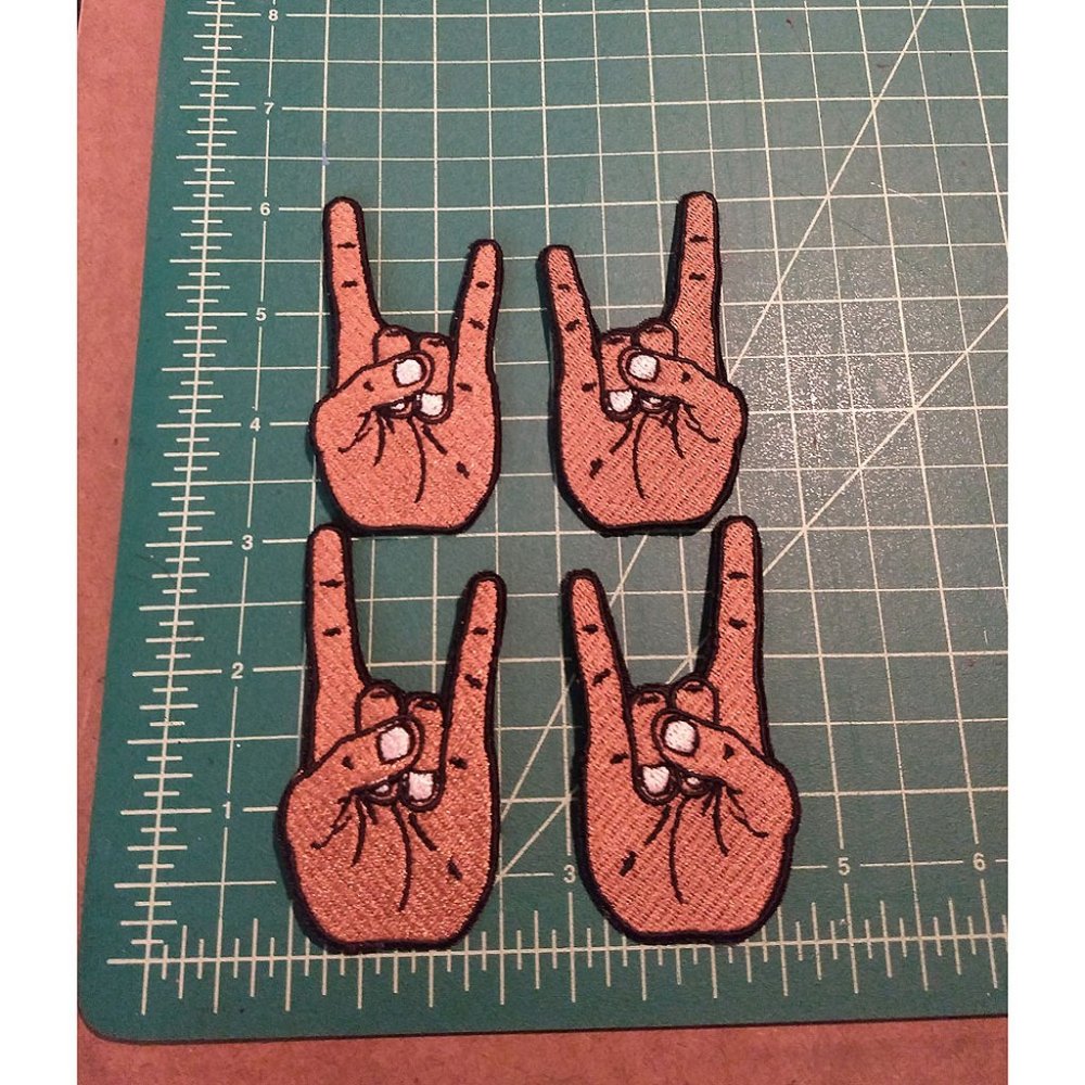 Set of 2 pairs devil horns rock hands patches
